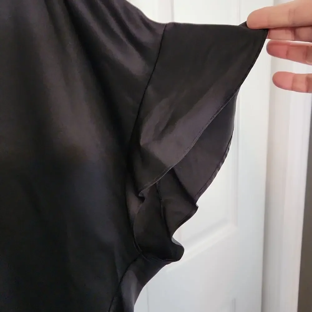 Victoria's Secret Women's Black Flutter Sleeve Robe One Size Satin Dark Romantic